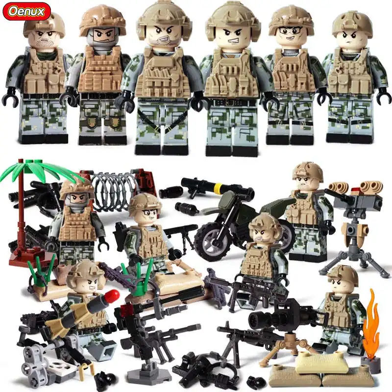 Oenux мини спецназ камуфляж солдаты рисунок военного Moc строительные блоки кирпич Совместимость с игрушка конструктор для детей - Цвет: Military Army 8
