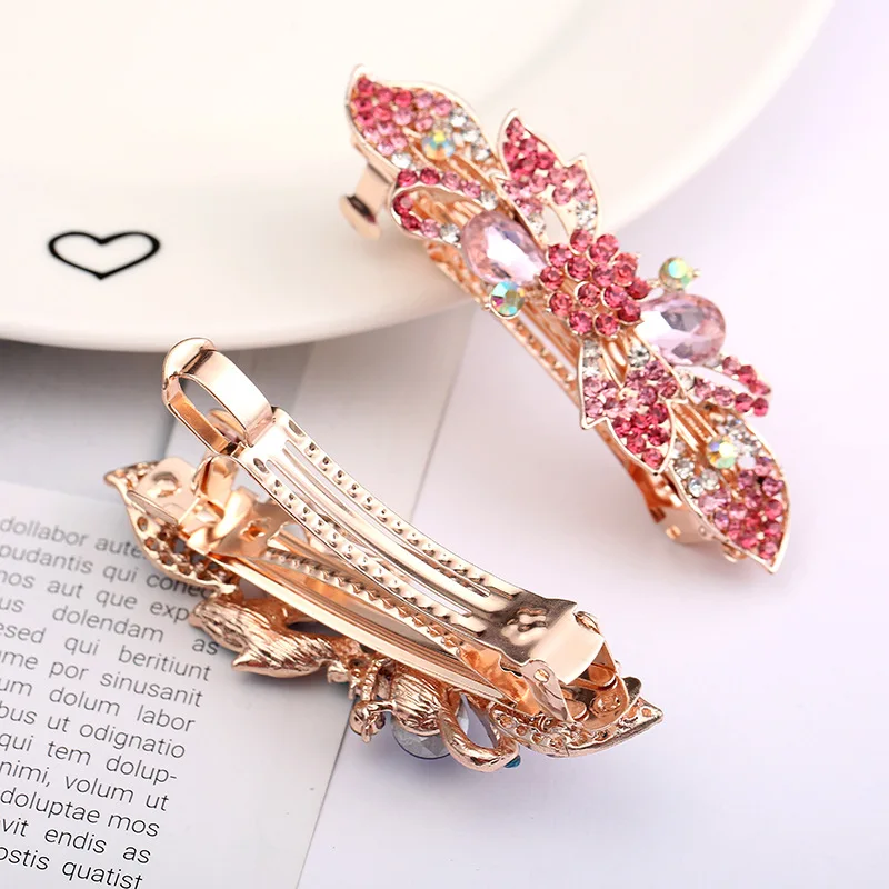 

European version color new rhinestone flower spring clip for ladies fashion exquisite all-match hair accessories word clip A28