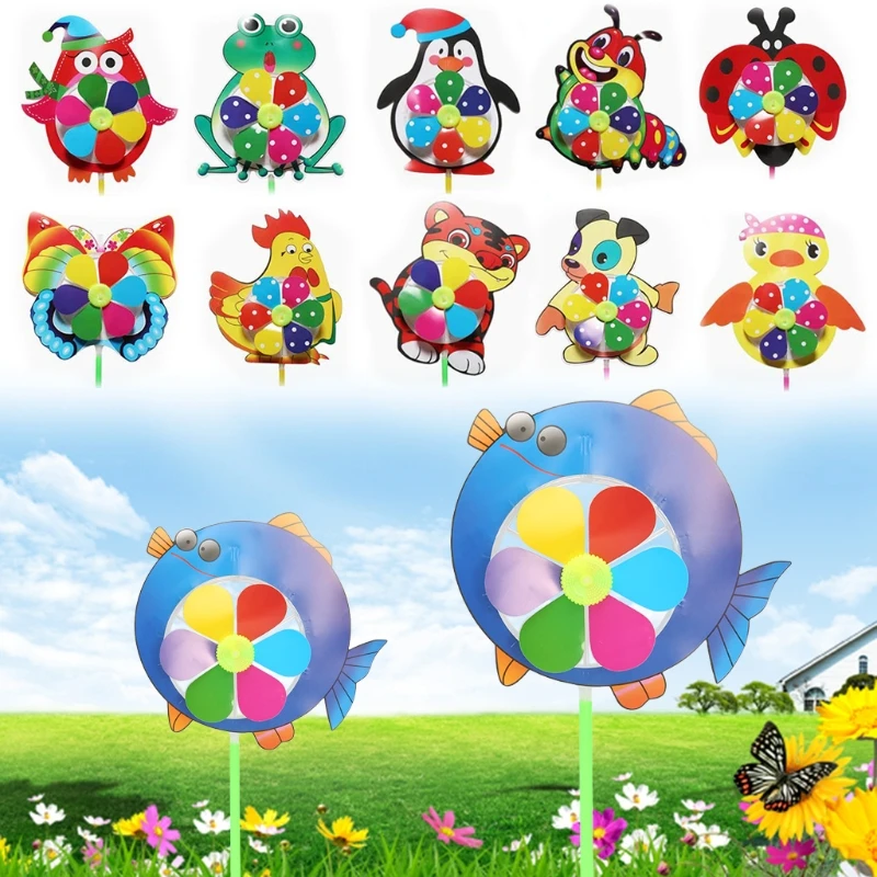 1 Pc Cartoon Animal Windmill Wind Spinner Pinwheel Home Garden Yard Decor Kids Toys