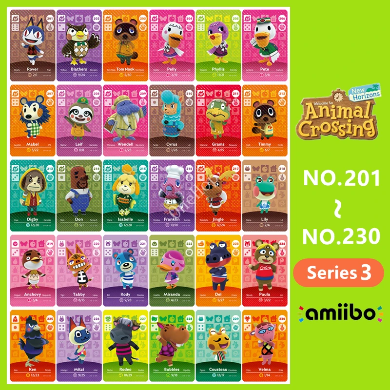 Animal Croxxing NO.201 ~ 230 Series 3 Tarjeta de etiqueta NFC Ntag215 tarjeta para Switch NS juego
