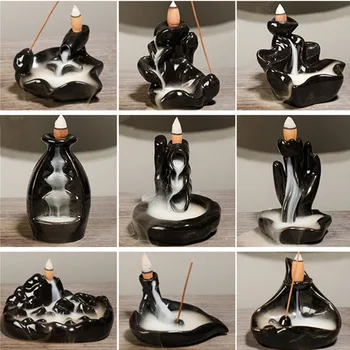 

Hot 24 Kinds Ceramic Incense Holder Portable Backflow Incense Burner Mountain Waterfall Fish Hand Lotus Incense Holder