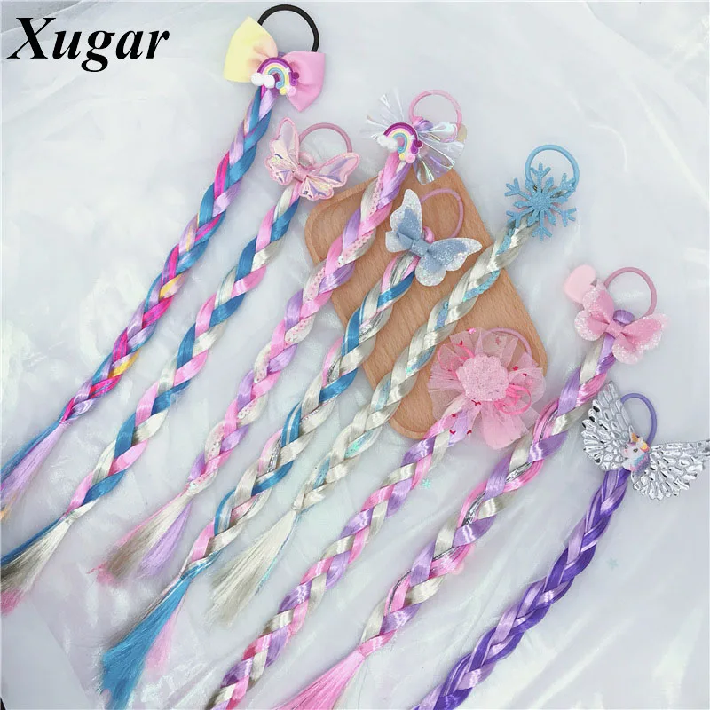 

Xugar Compile Wigs Cartoon Colorful Scrunchies Elastic Mesh Rainbow Hair Bands For Girls Rubber Band Ponytail Hair Accessories