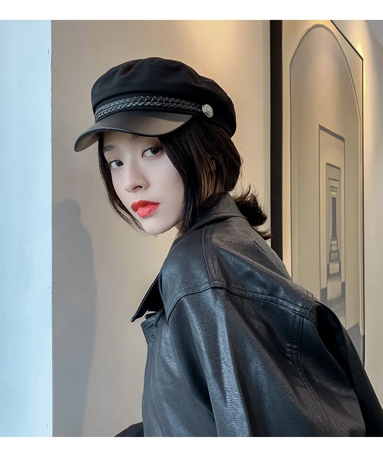 Kpop черная розовая Дженни же черная утка язык плоский верх темно-синяя шляпа Женская корейская мода берет ретро британский стиль сладкий восьмиугольник Кепка