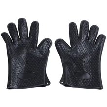 Одна пара перчаток для кухонной печи термостойкие силиконовые горшки для выпечки барбекю поварские рукавицы-черный