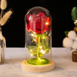 Adorno de Rosa inmortal con cubierta de cristal, flor de simulación luminosa LED, regalo creativo para Navidad y día de San Valentín