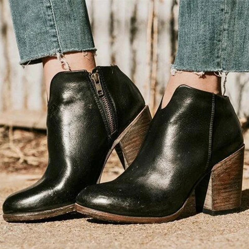 

Women Boots Leather Ankle Boots Autumn Shoes New Martin Boots Western Boots Pointed Toe High Heels Women Boots Plus Size 35-43