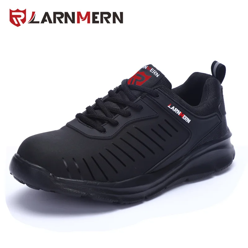 LARNMERN/Мужская Рабочая и защитная обувь со стальным носком; противопрокольная защитная обувь; дышащие ботинки; Рабочая обувь со светоотражающими полосками - Цвет: black