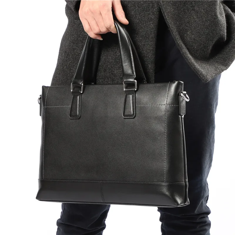 Nesitu Высокое качество A4 черный натуральная кожа офисные Мужские портфели портфель Деловые сумки через плечо M257905