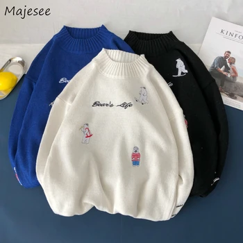 

Sweaters Men Printed O-Neck Ins Trendy All-match Mens Korean Style Leisure Harajuku Loose Student Simple Ulzzang Long Sleeve