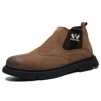 

Mens Boots Casual Autumn Winter Plush Warm Boots Fashion Men Cow Suede Leather Slip-on Chelsea Ankle Boots Man Shoes Size 39-48