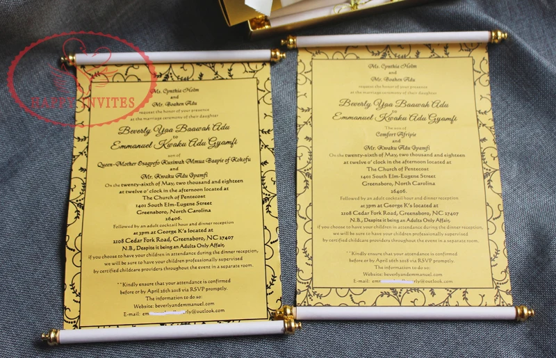 HI2062- 06 Custom Gold Scroll Invitation with Gold Box