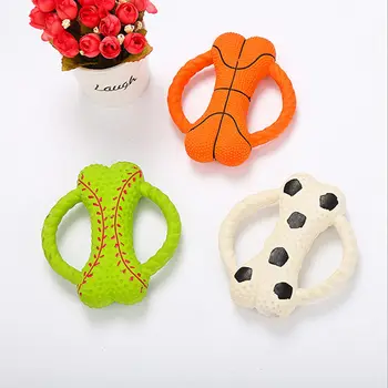 

2019 Pet Dog Puppy Cat Chews Toy Natural Latex Bone Squeaky Sound Play Toys Basketball Pattern Pet Dog Toy Bite-resistant Teeth