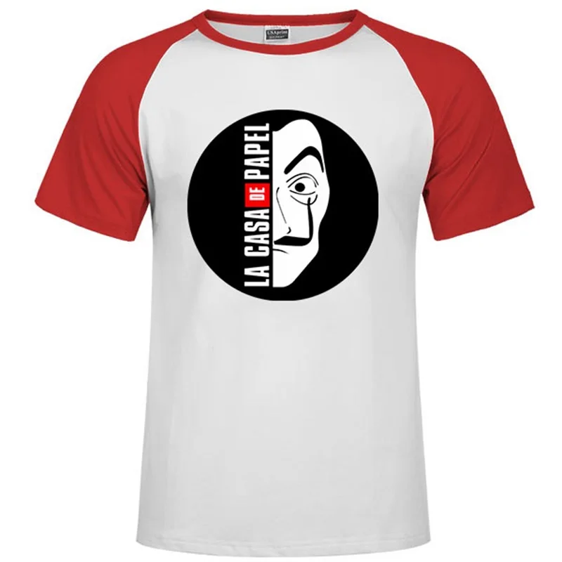 Одна деталь La Casa De Papel Мужская футболка Money Heist Tees сериал футболка женская короткий рукав House Of paper off white футболка - Цвет: Raglan red 20