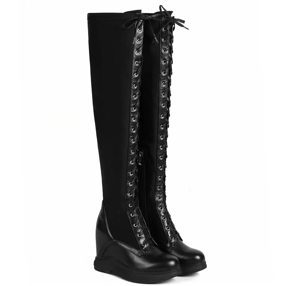 2021 Platform Pumps Shoes Women Genuine Leather Wedges High Heel Over The Knee Boots Female Stretchy Thigh High Fashion Sneakers