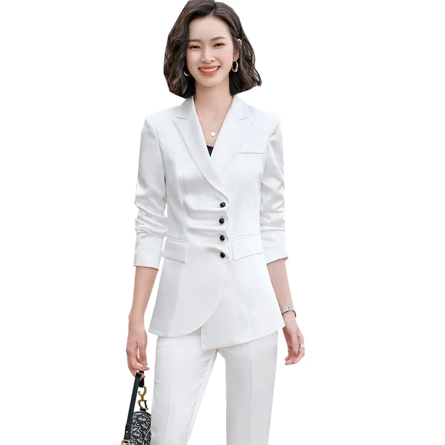 Pants Suit 2 Piece Set Women Fashion V Neck Long Sleeve Coat Top Long Pants  Suit White Black Outfits Casual Women Suits Clothing - AliExpress