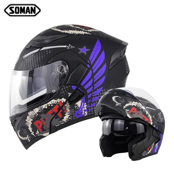 

SOMAN Cascos Inalambricos Cool Modular Visor Helmet Motorcycle Bluetooth Casque Moto Full Face Capacete Flip Up Cascos Para Moto