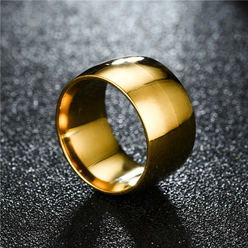 Wide 12mm Glossy Titanium Steel Men's Ring - Elegant and Bold Fine Jewelry
