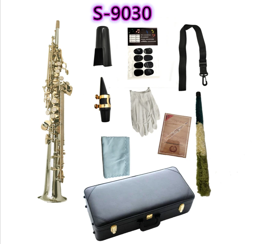 Nuovo Arrivo S-9030 Sassofono Soprano B Tone Sassofono Soprano Nichelato Argento Sax Oro Chiave Bocchino Professionale