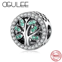 Зеленое дерево жизни сверкающие стерлингового серебра 925 Циркон Бусины Подходят к оригиналу Pandora Шарм браслет браслеты ювелирных изделий