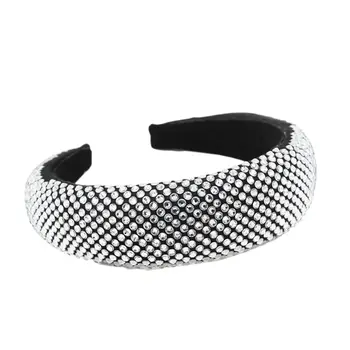 

Womens Baroque Thick Sponge Padded Headband Glitter Full Rhinestone Hair Hoop