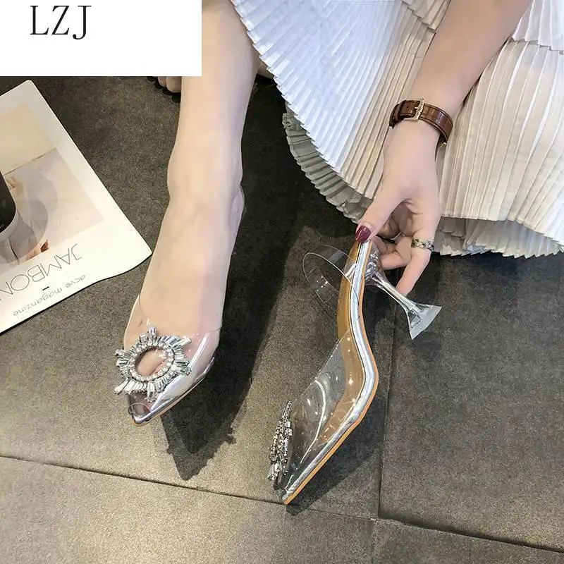 New Luxury Women Pumps 2019 Transparent High Heels Sexy Pointed Toe Slip-on Wedding Party Brand Fashion Shoes For Lady PVC