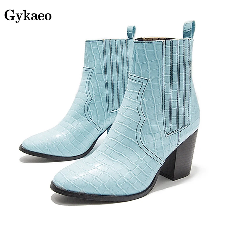 

Gykaeo European and American Style Fashion Short Boots Lady Thigh High Boots Women Large Size Blue Shoes Chaussures Femme 42 43