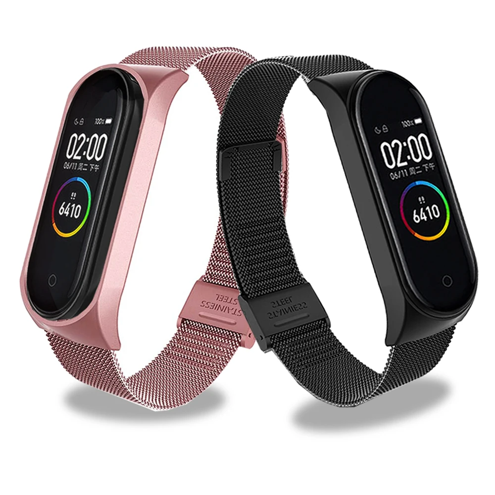 Ремешок для смарт часов Xiaomi Mi Band 3 4 5 металлический браслет из нержавеющей стали