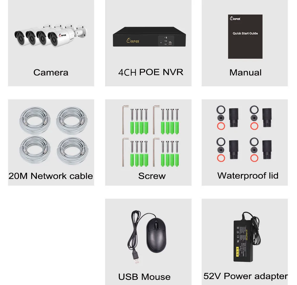Keeper 4K Ultra HD 4CH POE NVR комплект с 4 шт. 8MP камеры системы безопасности 8MP система видеонаблюдения ИК ночного видения комплект видеонаблюдения