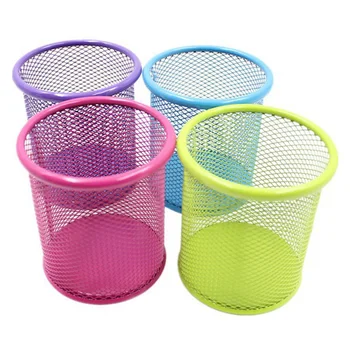 

1Pc Round Iron Mesh Pen Pencil Brush Pot Holder Storage Container Office Desk Organizer Office Storage Pencil Holder