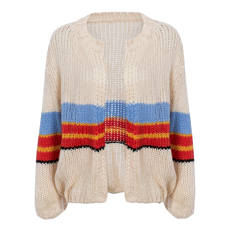 Conmoto осень-зима корейский вязаный кардиган свитер Harajuku свитера пэтчворк трикотаж Повседневный свитер - Цвет: Бежевый