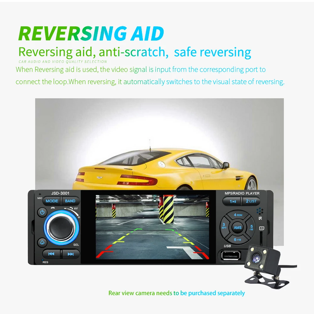 

Car Radio 1 Din 4" Touch Screen Auto Audio Stereo Mirror Link Bluetooth Rearview Camera MP5 Player Steering Wheel Remote Control