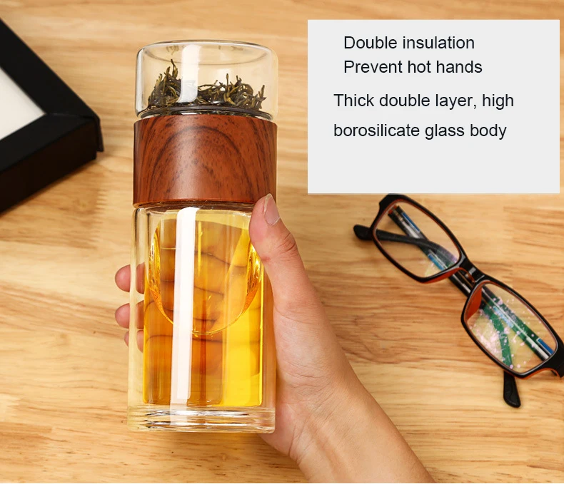 Новая стеклянная бутылка для воды с двойными стенками бутылка с сеточкой для заваривания чая воды с крышкой фильтр Автомобильная чашка креативный подарок стакан