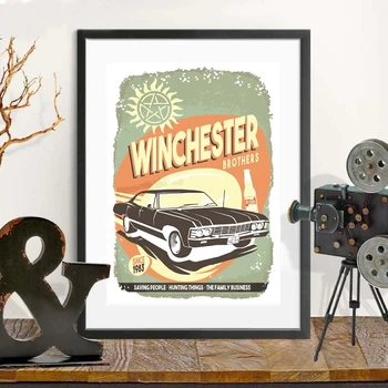 

Supernatural Tv Show Canvas Poster Retro Impala Car Print Garage Sign Decorative Painting Sam & Dean Winchester Brothers Picture