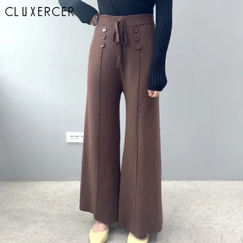 

Trouser For Women High Waist Causal Loose Wide Leg Pants Female 2019 Autumn Korean Fashion Elegant Knitted Wide Leg Pants