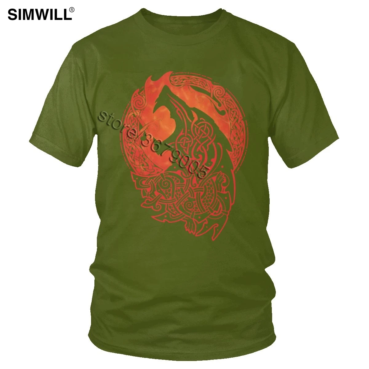 Viking Valhalla Odin Fenrir T Shirt Fashion Urban Cotton Nordic Mythology T-Shirt Men Short Sleeve Loki's Son Monstrous Wolf Tee - Цвет: Армейский зеленый