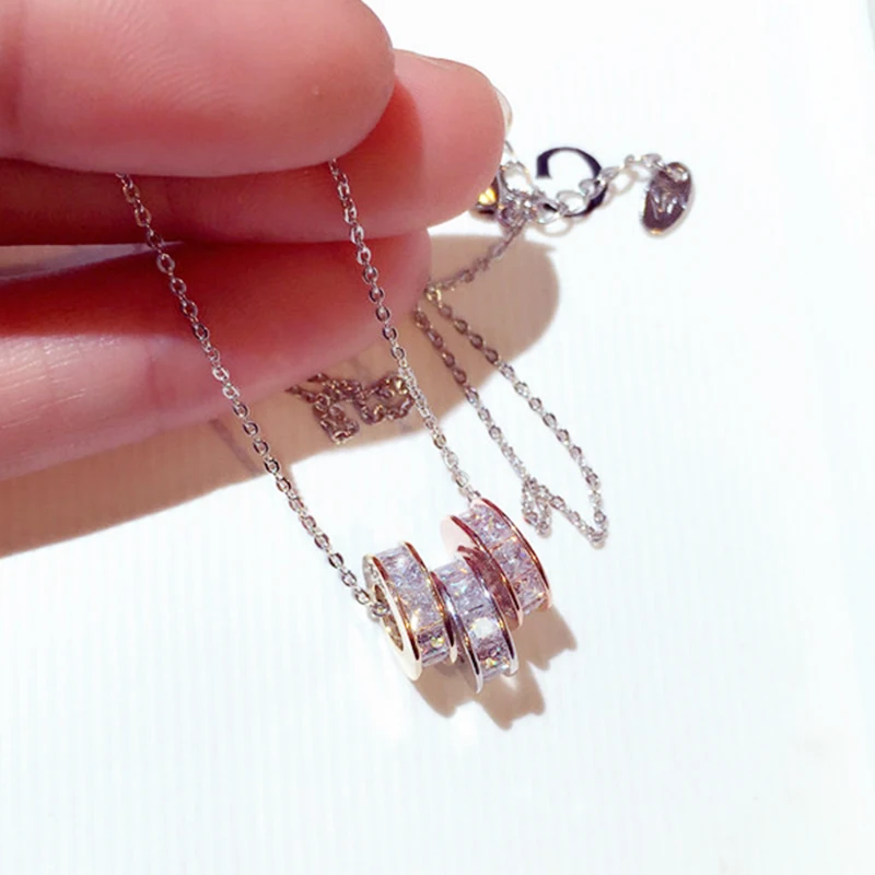 Hot Sale 3 Colors Super Shine Exquisite CZ Circle Necklace for Women AAA Bling Cubic Zircon Temperament Clavicle Chain Jewelry