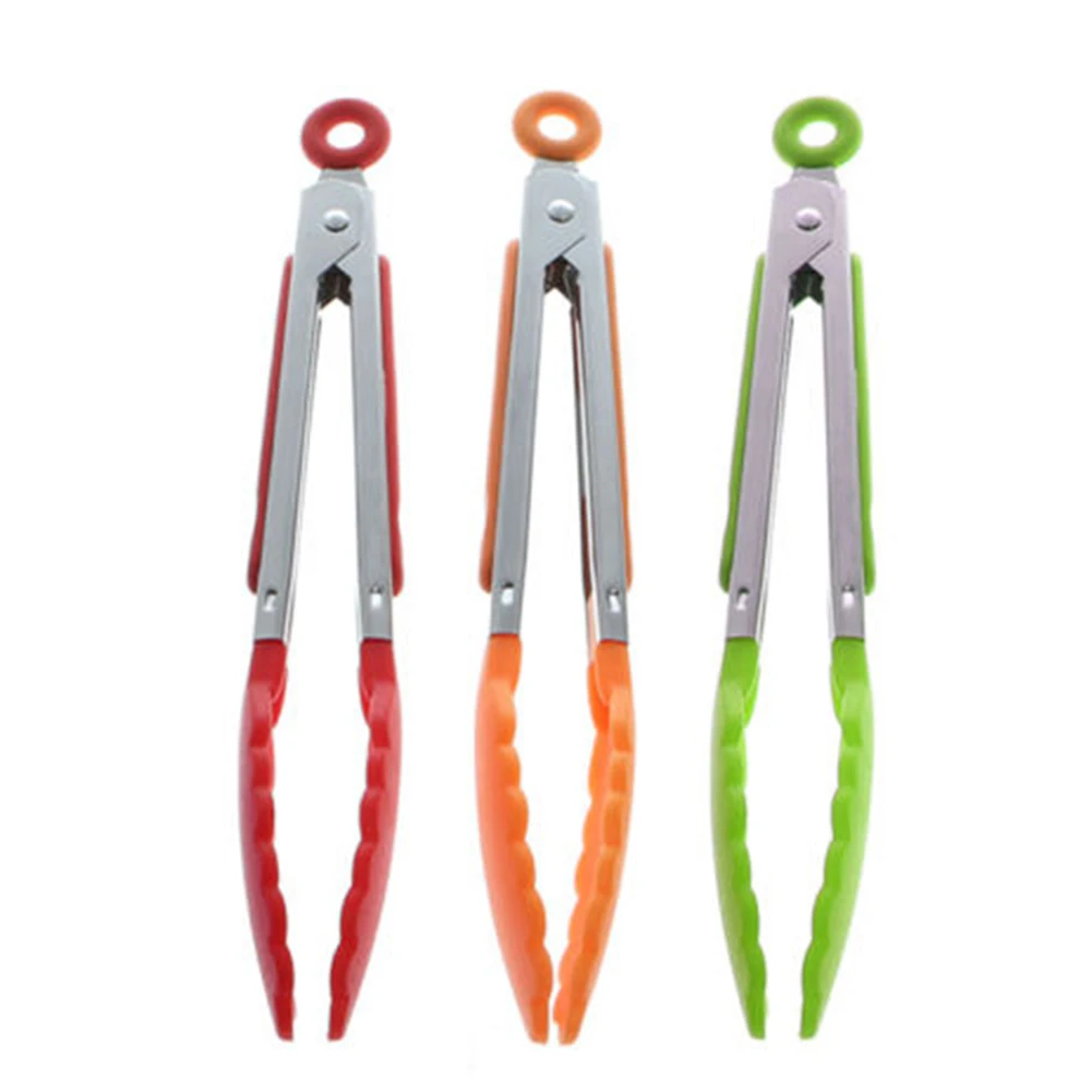 1Pc Stainless Steel Silicone Outdoor Non-slip BBQ Clip Salad Clamp Cooking Food Tong Kitchen Accessories Kitchen Gadgets