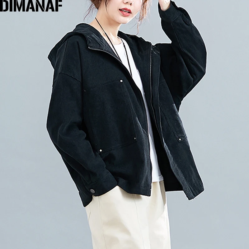 DIMANAF Plus Size Women Jackets Coats Autumn Winter Zipper Vintage Corduroy Thick Female Outerwear Loose Big Size Clothing