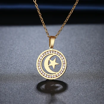 

CACANA 316L Stainless Steel Moon Stars Necklace NEW Crystal Rhinestone Necklaces For Women Wedding Valentine's Day Gifts