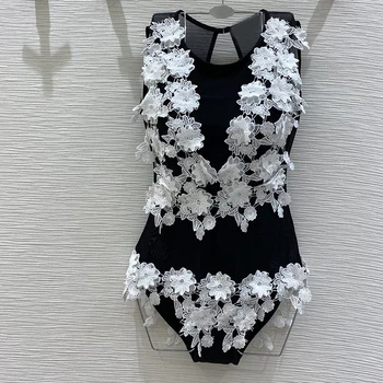 

Summer Black One-Piece Swimsuit Sexy Women Monokini 2020 Applique Beach Bathing Suit Swimwear