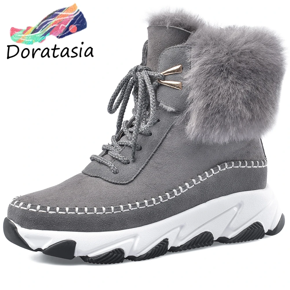 

DORATASIA new quality natural suede booties ladies super warm ankle snow boots 2020 winter non-slip wedges shoes woman