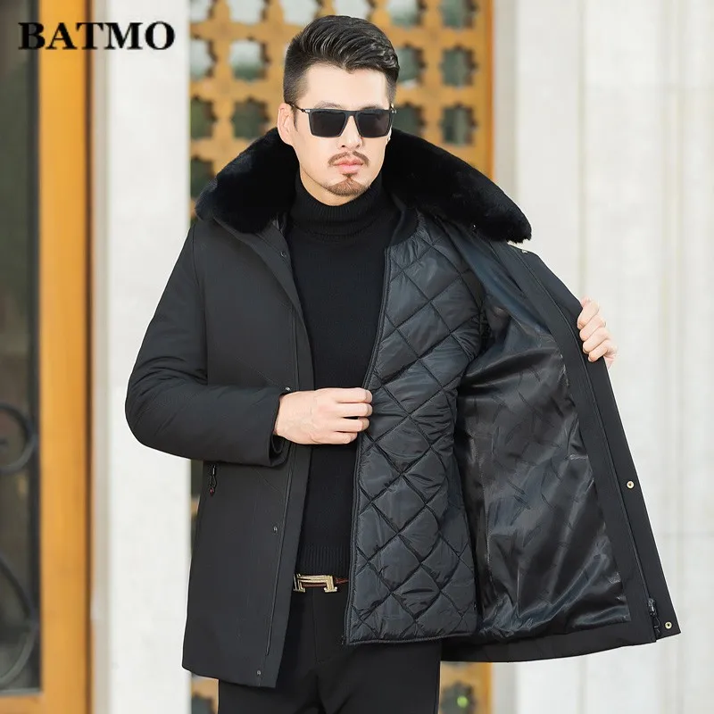 BATMO 2019 Зима Новое поступление мужская мода большой меховой воротник стеганая