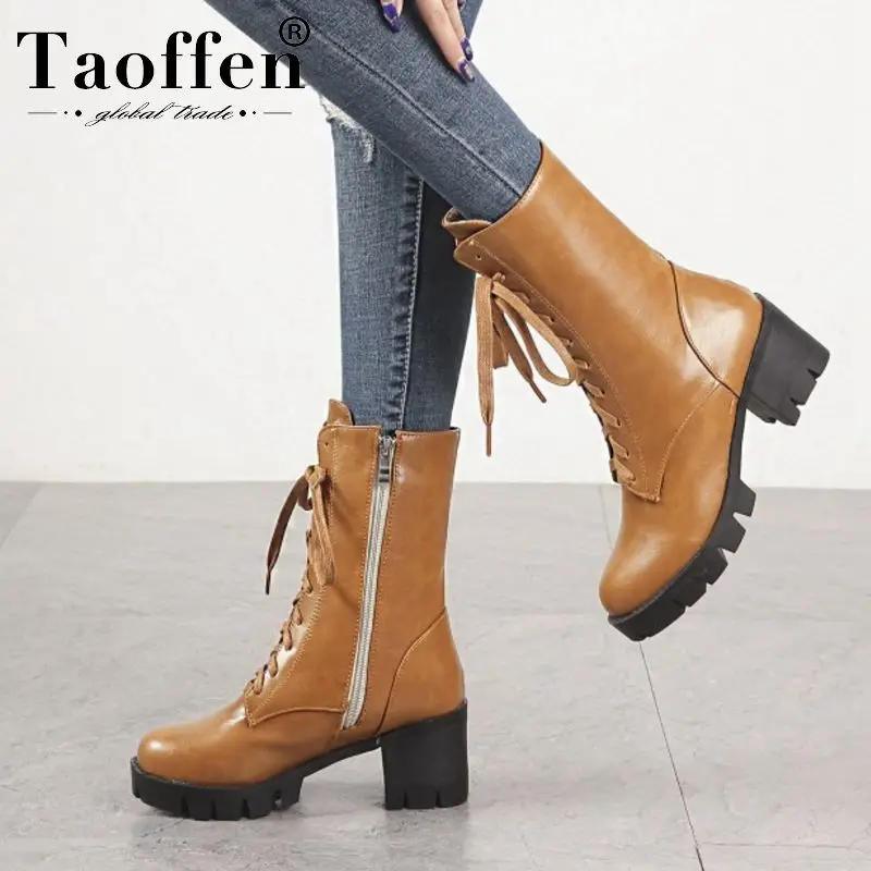 

Taoffen Plus Size 34-46 Women Plush Fur Ankle Boots Round Toe Keep Warm Platform Casual Motorcycle Boots Warm Shoes Footwear
