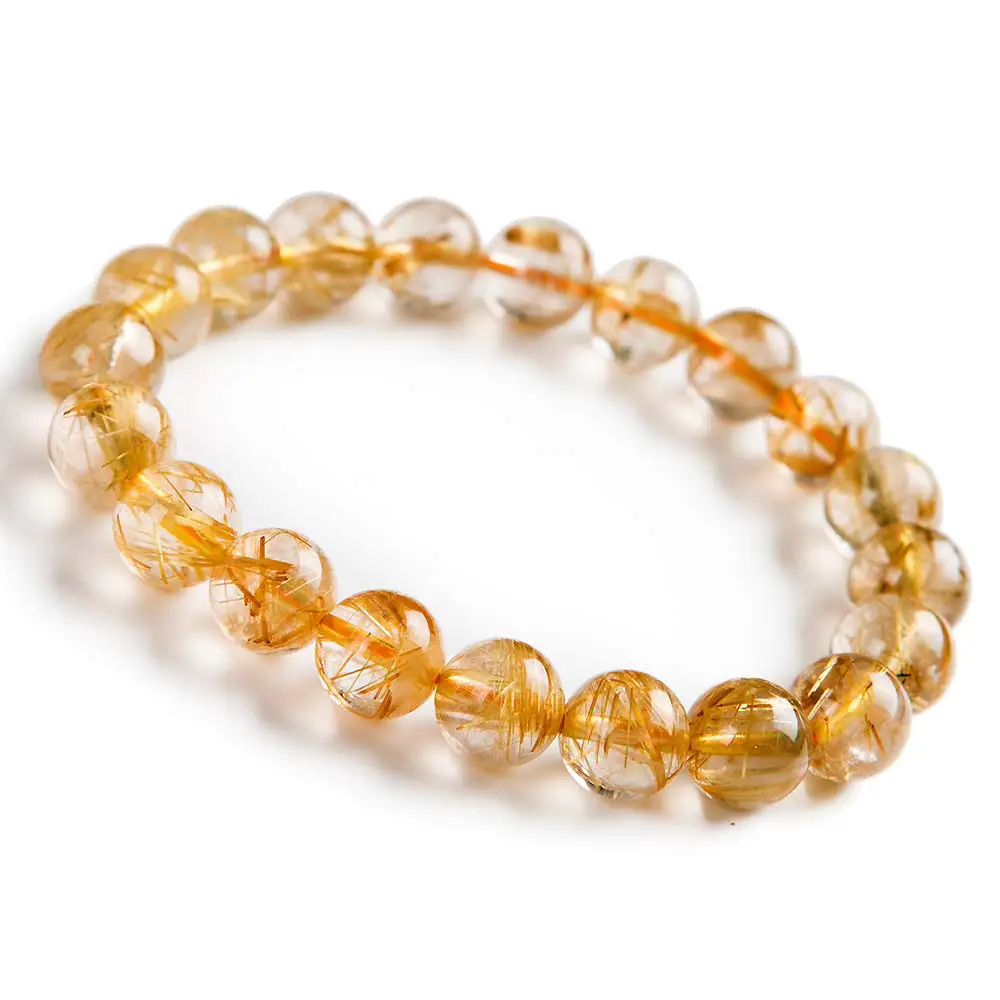 

10mm Natural Gold Rutilated Quartz Bracelet For Women Men Brazil Crystal Stretch Round Beads Fashion Bracelet Jewelry AAAAA