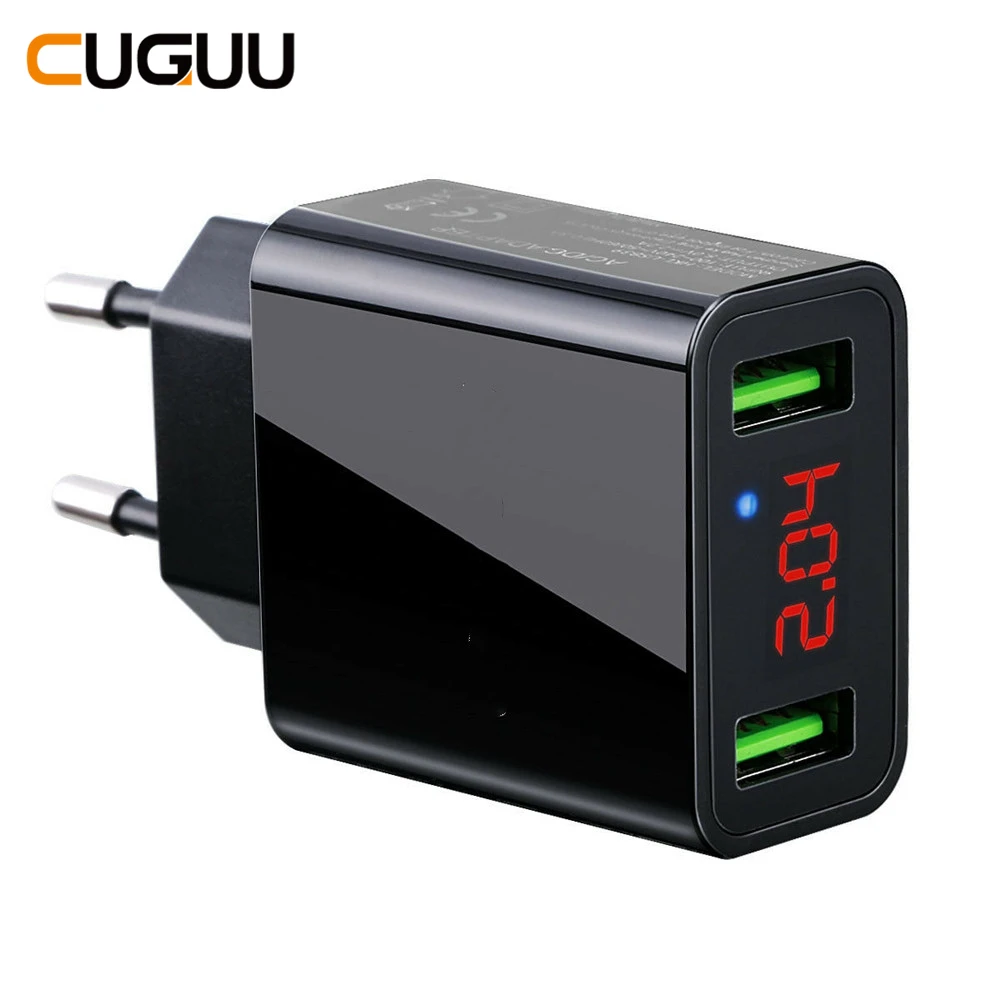 

USB Charger LED Digital Display 2 USB Ports Fast Charging Adapter For iPhone Max 2.2A For Samsung Phone US EU Plug Wall Chargers