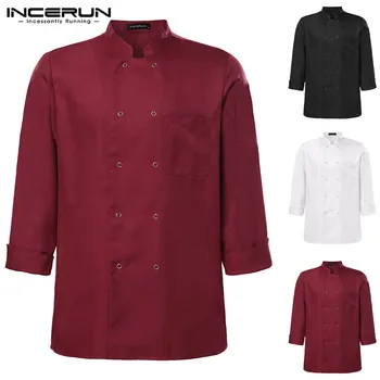 

INCERUN Solid Color Chef Uniform Double Breasted Casual Long Sleeve Kitchen Restaurant Breathable Chef Jackets Unisex Shirt 5XL