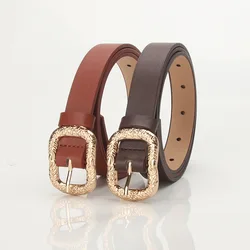 New Creative Personality Leather Belts for Women Fashion Classic Retro Simple Oval Carved Metal Buckle Belt All Match Jeans Belt
