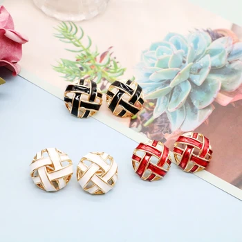 

Earring Red Black White Round Hollowout Simple Enamel Trendy Party Female