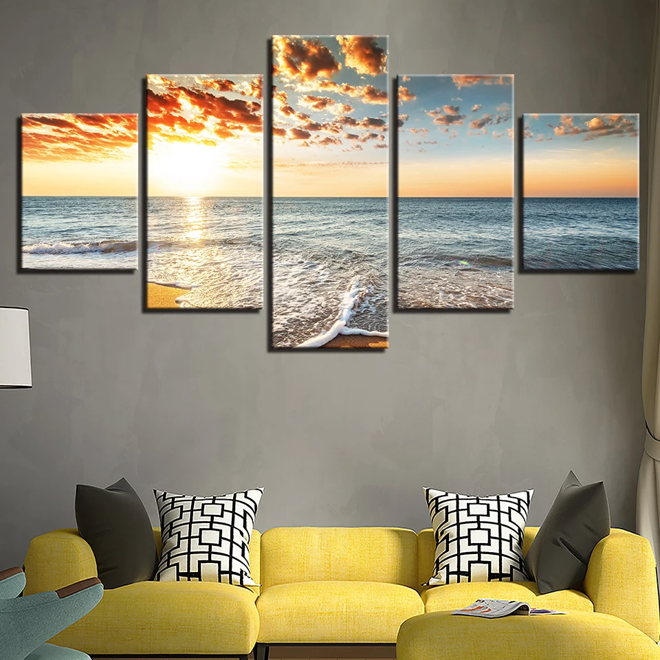 5 pcs diamond painting full square round drill 5 Pcs Sunset Landscape Sea Beach mosaic 3d cross stitch diamond embroidery,