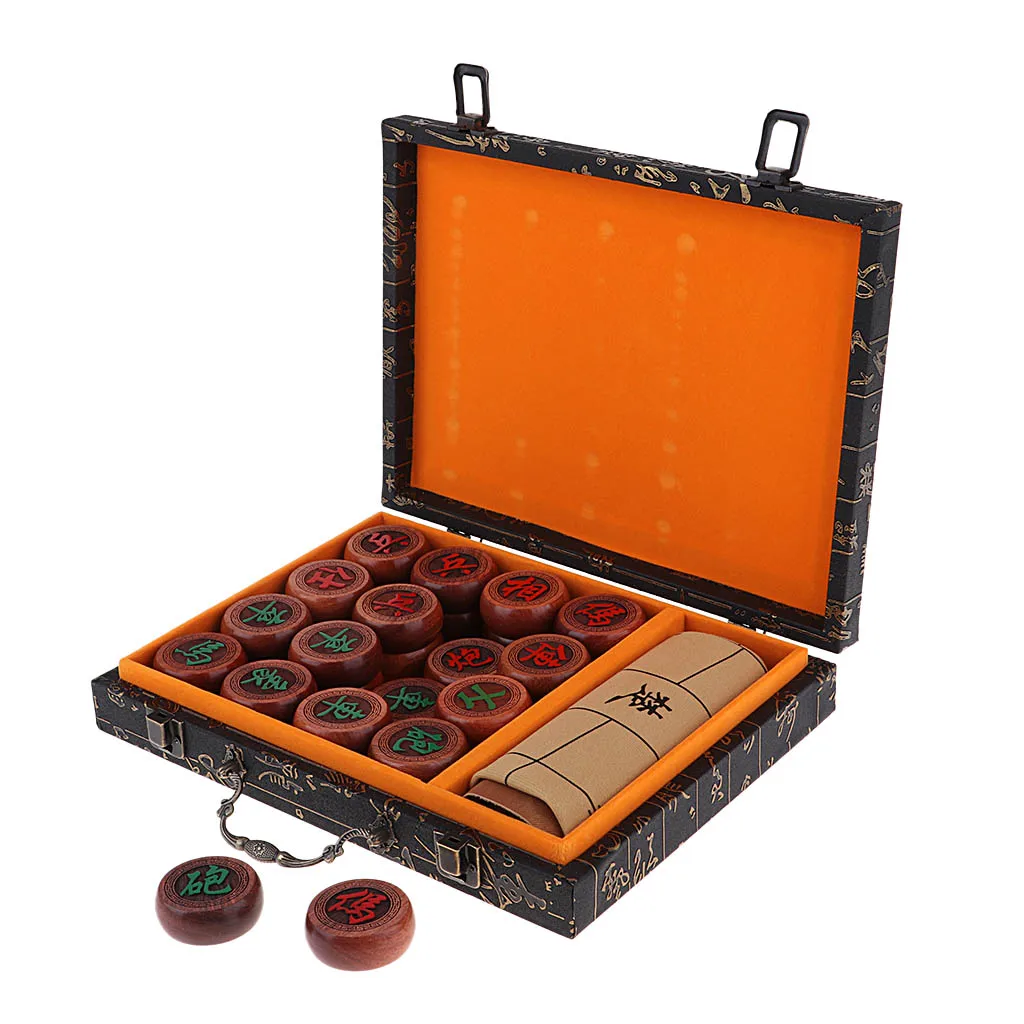 Винтажный набор китайских шахматных фигур Xiangqi из розового дерева для